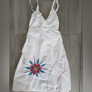 White Cotton Dress with Colorful Embroidery
